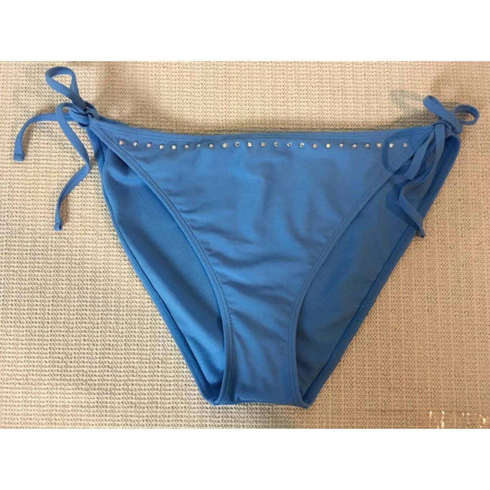 No Boundaries Womens Bikini Bottom Size XL 15 17 Blue with Sequins Side Ties New